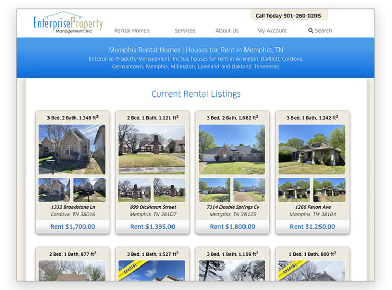 Screenshot of the MyMemphisRental.com website, which is our rental listings website.